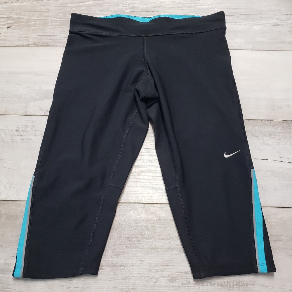 Nike Dri-Fit Filament Running Capri Leggings Womens Size Medium Black Blue